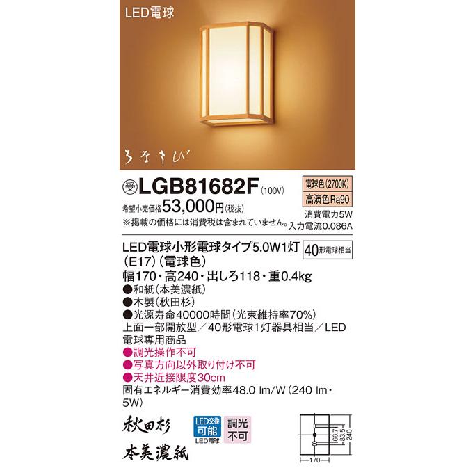 Panasonic（パナソニック） LGB81682F 和風照明 壁直付型 LED 電球色