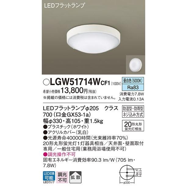 パナソニック LGW51717YCF1 シーリングライト 天井・壁直付型 LED(昼