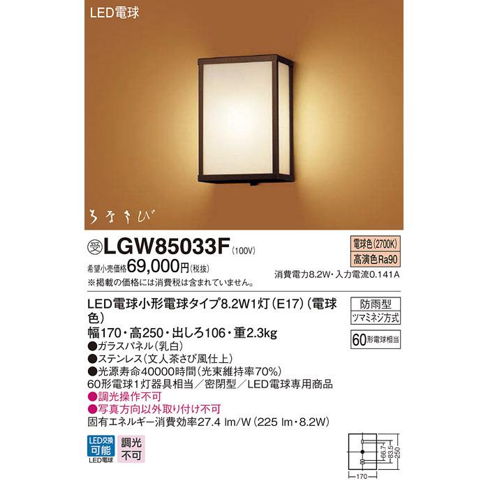 Panasonic（パナソニック） LGW85033F 和風照明 壁直付型 LED 電球色