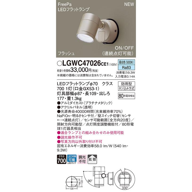 Panasonic（パナソニック） LGWC47026 CE1 壁直付型 LED 昼白色