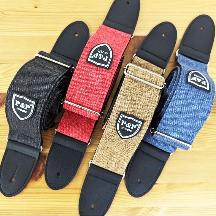 ギターストラップ P&P デニムコットン ピック3枚付 エレキギター