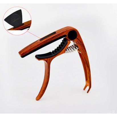 エレキギター ピック カポ付き カポタスト ピッククリップ付きカポタスト 木目調 硬さの違うピック3枚