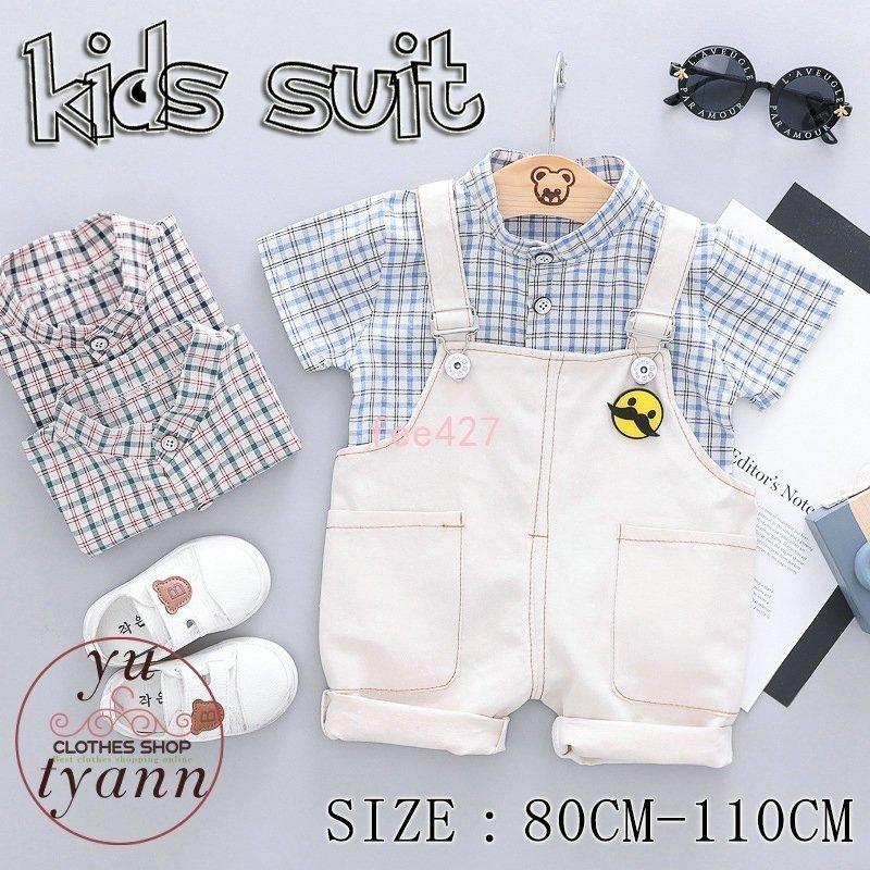 スーツ男の子子供スーツ子供服フォーマル七五三男の子スーツ子供半袖ブラウスオーバーオールキッズチェック