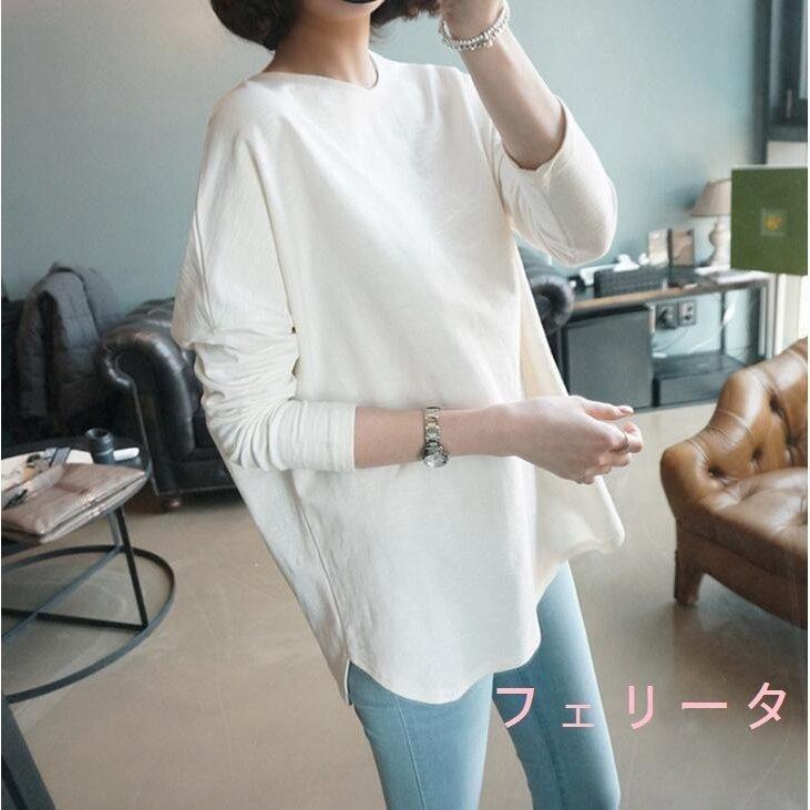 カットソーtシャツレディース長袖ロンtロング丈チュニック長袖tシャツコットンインナー無地カジュアル春秋冬トップス 激安