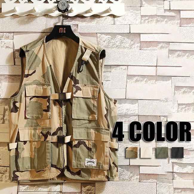 ベストメンズベストカーゴカジュアル大きいサイズ迷彩カーゴベストカジュアルベストメンズファッション4色