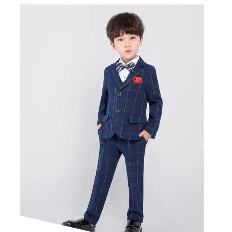 チェック柄子どもスーツタキシード男の子スーツキッズスーツおしゃれ5点セット子供服司会者入学式発表会結婚式演出会ピアノ成人式カッコイイ 沸騰ブラドン