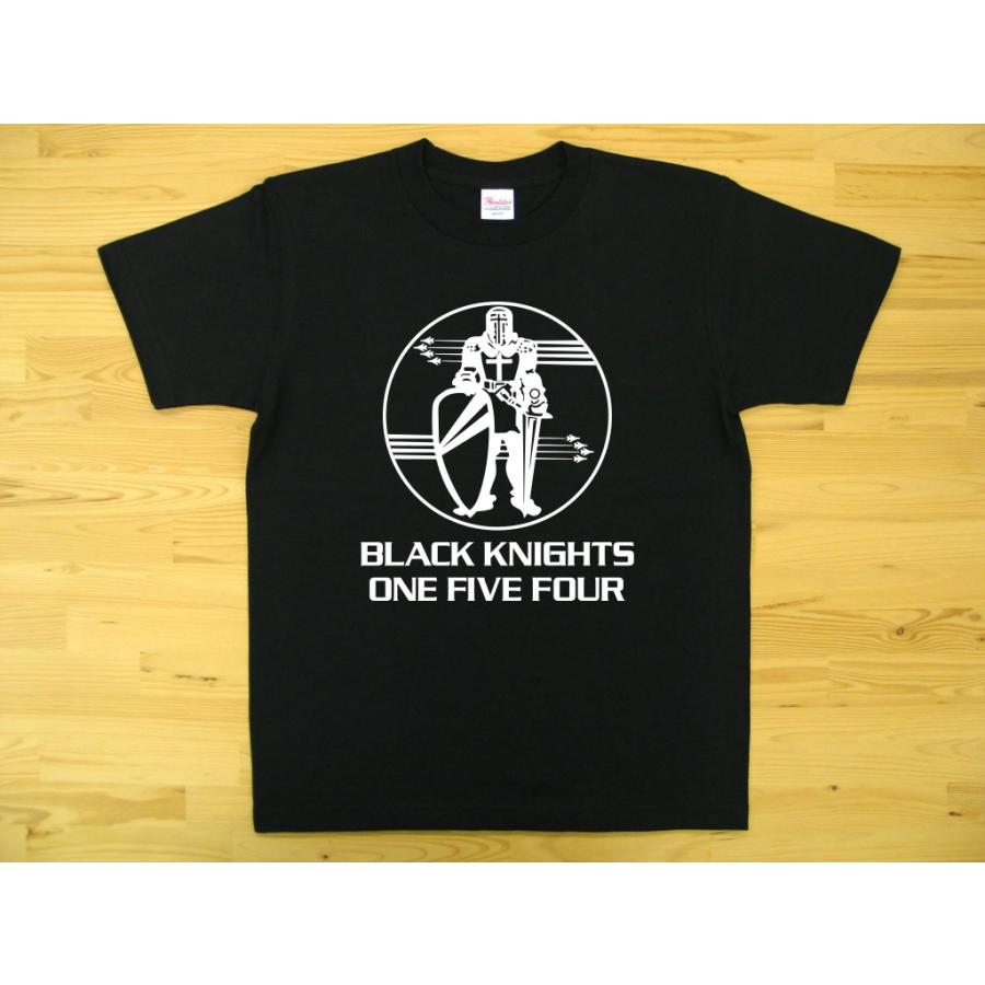 BLACK KNIGHTS 黒 5.6oz 半袖Tシャツ 白色プリント ミリタリー 