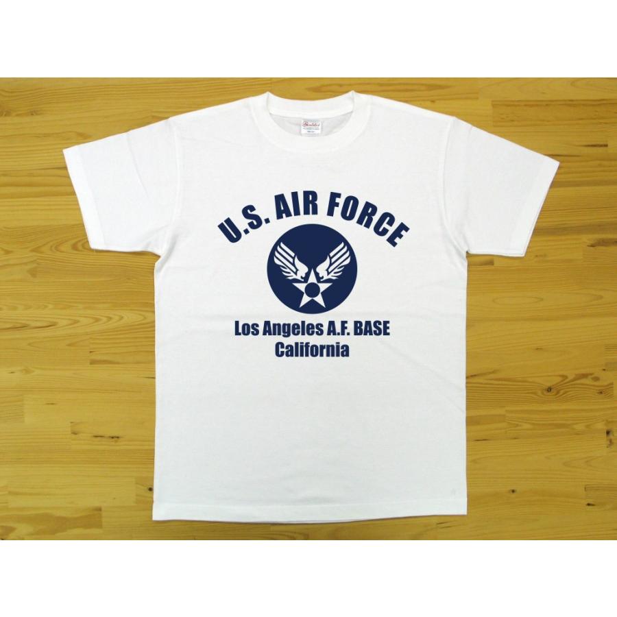 U.S. AIR FORCE 白 5.6oz 半袖Tシャツ 紺色プリント ミリタリー