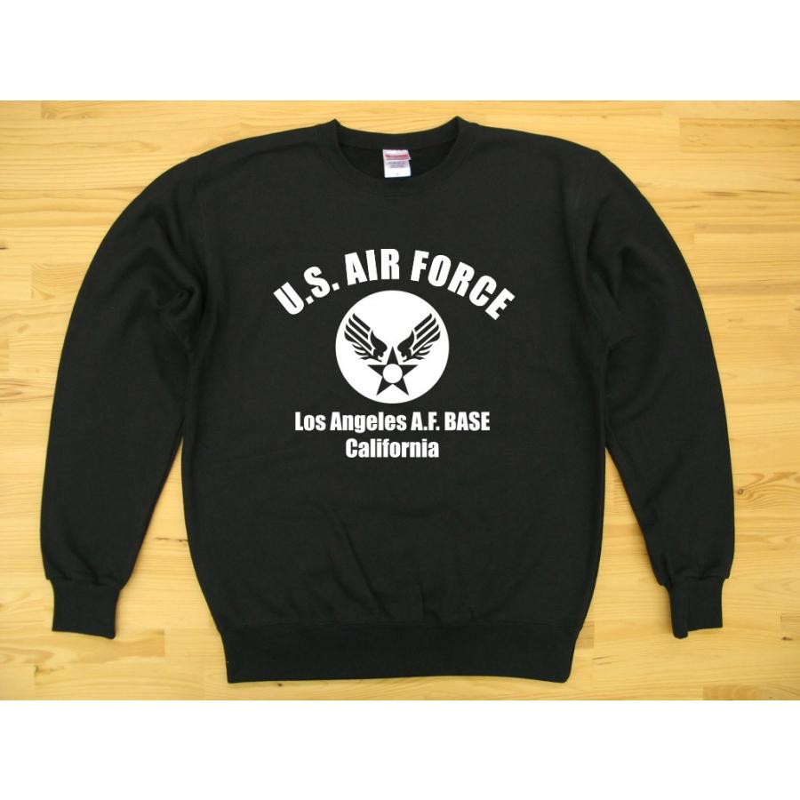 U.S. AIR FORCE 黒 9.7oz トレーナー スウェット 白色プリント 