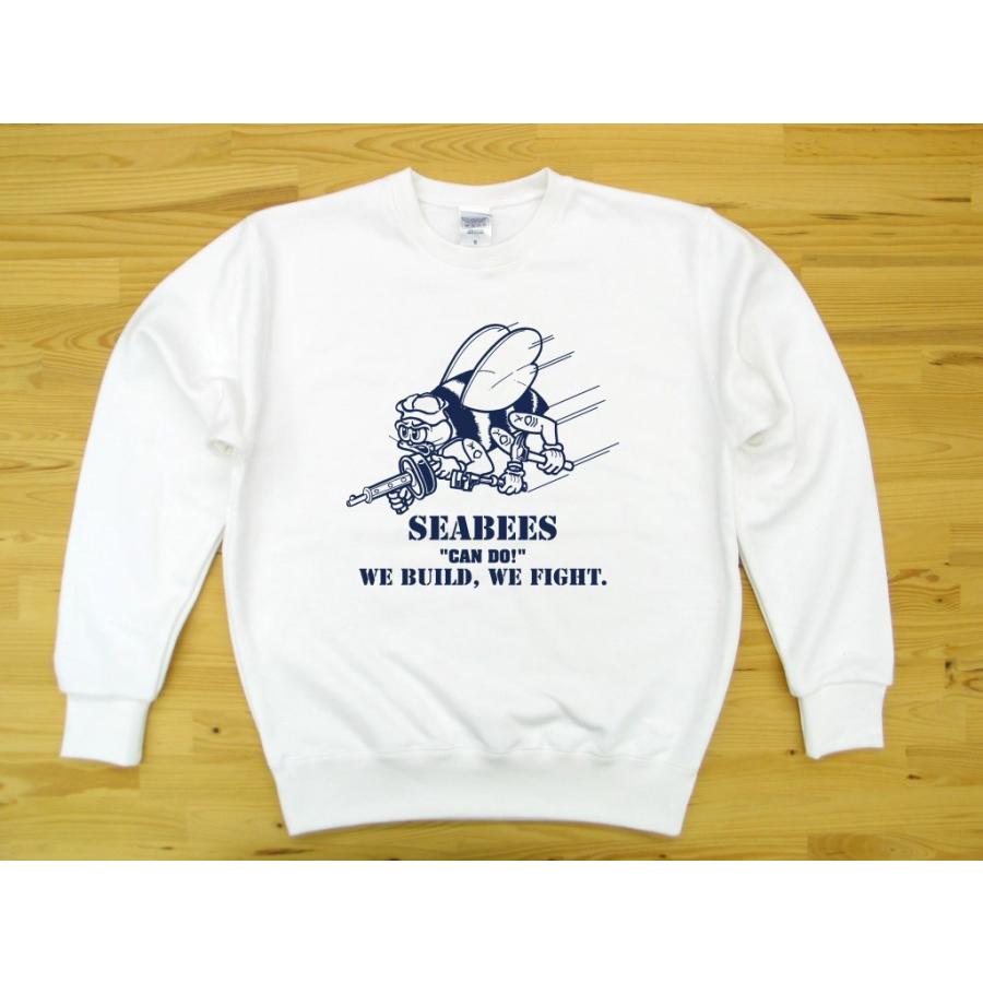 SEABEES 白 9.7oz トレーナー スウェット 紺色プリント ミリタリー