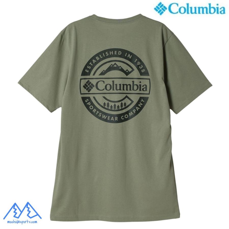 コロンビア Tシャツ ラピッドリッジ バック グラフィック Tシャツ II グリーン Columbia Rapid Ridge Back Graphic Tee II Safari Button Badge AJ2960 348 | Columbia | 01