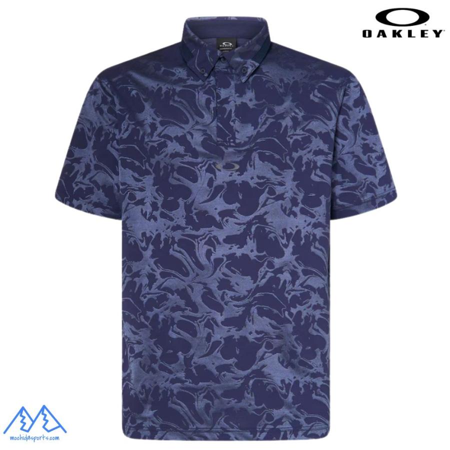 オークリー 半袖 ポロシャツ グラフィック ネイビー ブルー 吸汗速乾 伸縮 形状安定 軽量 OAKLEY O-Sync Pack Polo Graphic 1.0 FOGGY BLUE  FOA407568 6FB | OAKLEY