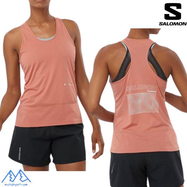サロモン レディース ランニングタンクトップ ノースリーブ ピンク SALOMON CROSS RUN TANK GFX LIGHT MAHOGANY 女性用 トレラン ランニング  LC2201400 | SALOMON | 01
