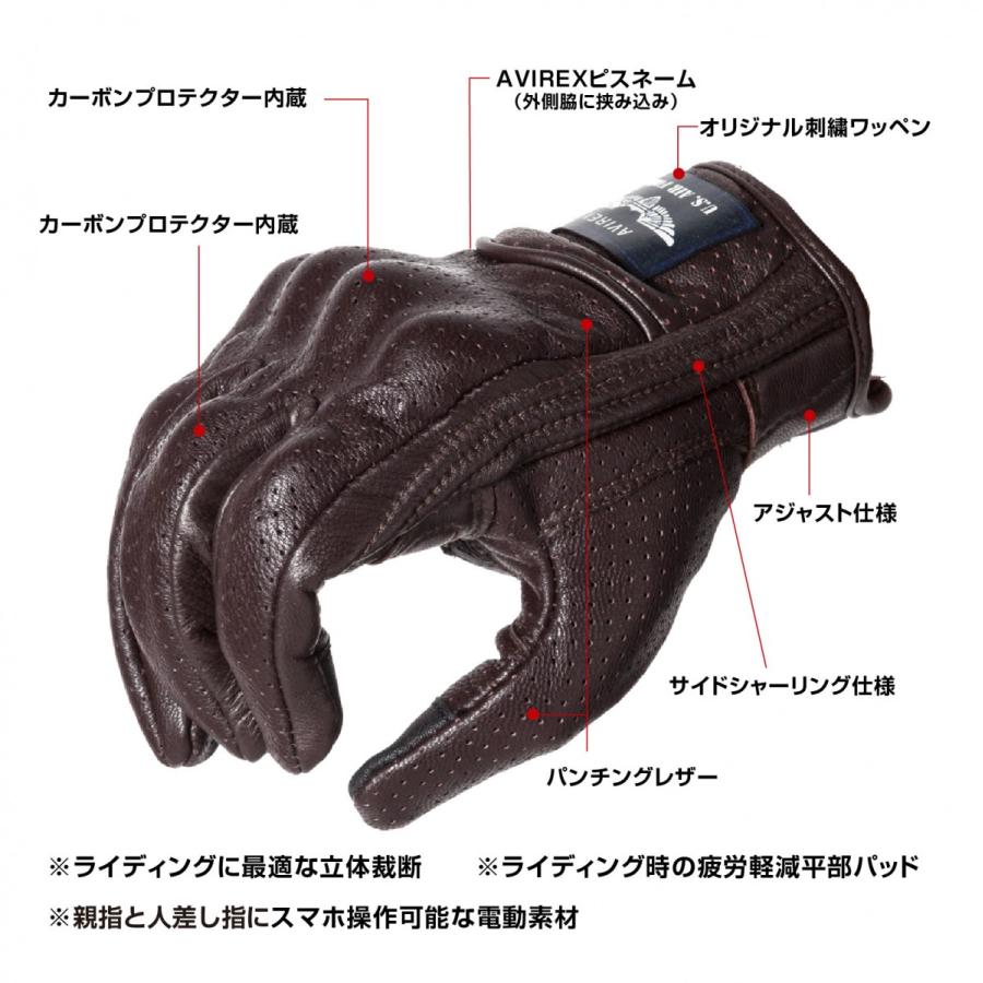 A1T6002 AVIREX PROTECT PUNCH LEATHER GLOVE アビレックス プロテター メッシュ レザー  バイク グローブ ツーリング | AVIREX | 02