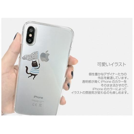 ＜Dparks＞【iPhone X/XS 5.8インチ】 ソフトクリアケース 虫取りネコ 透明感のあるクリアケースにかわいいイラスト。子猫がアップルを DS10385i8｜msquall-y｜04