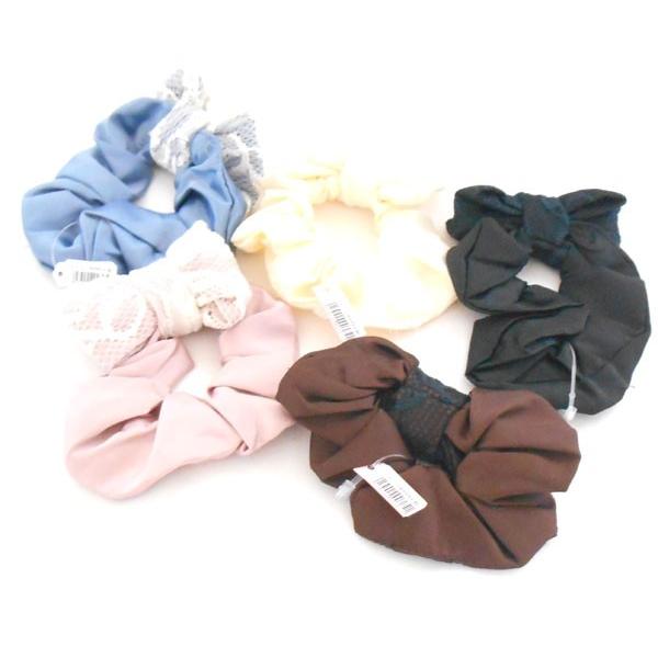 リボンつきサテン 無地柄シュシュ 可愛い ボリューム サテン地 レディス H Oc256 ｙｙ Demo M