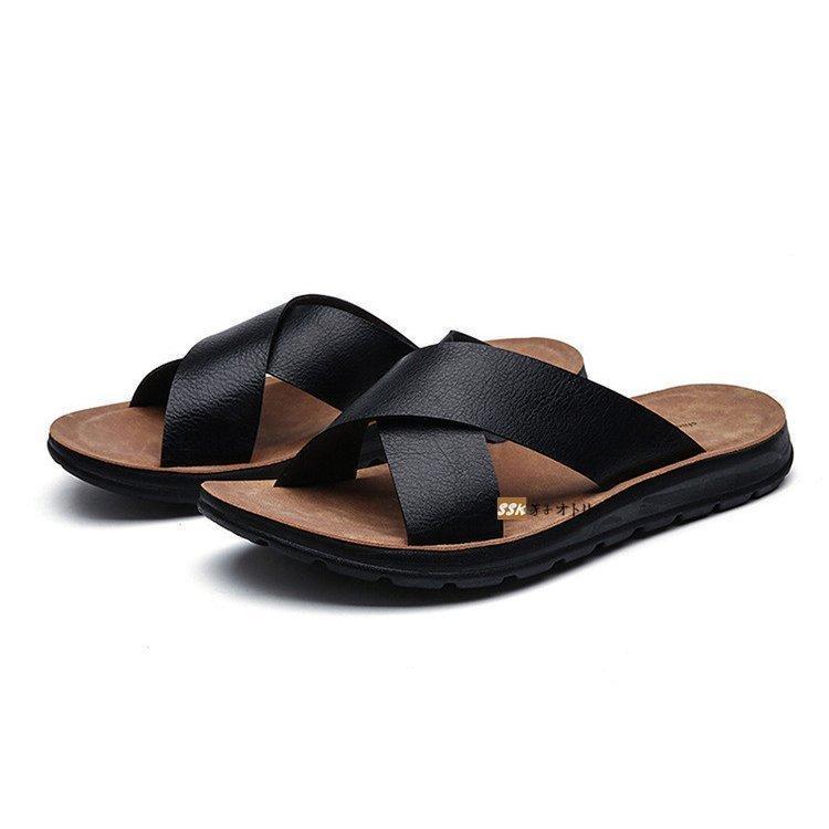  SLIPPER 黒 レザー コンフォートサンダル シャワーサンダル サンダル メンズ 靴 コンフォートサンダル ルーム ビーチ 海