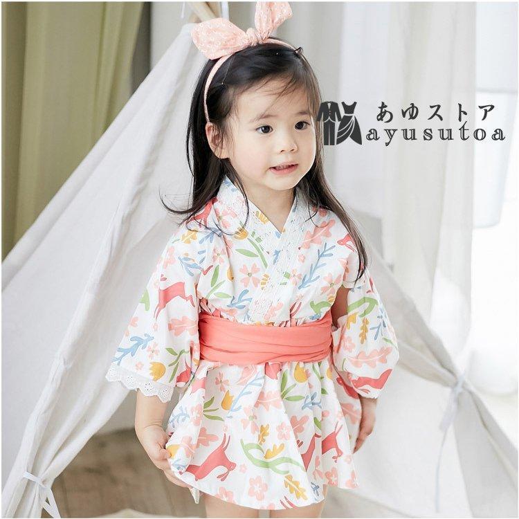 2点セット 浴衣ドレス＋帯 浴衣セット 子供浴衣 6カラー