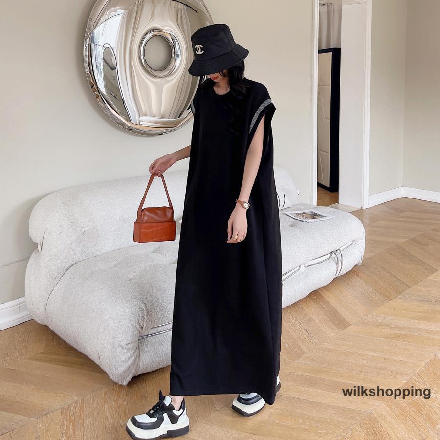 ロングワンピース ノースリーブ 半袖 ワンピース 楽チン クール