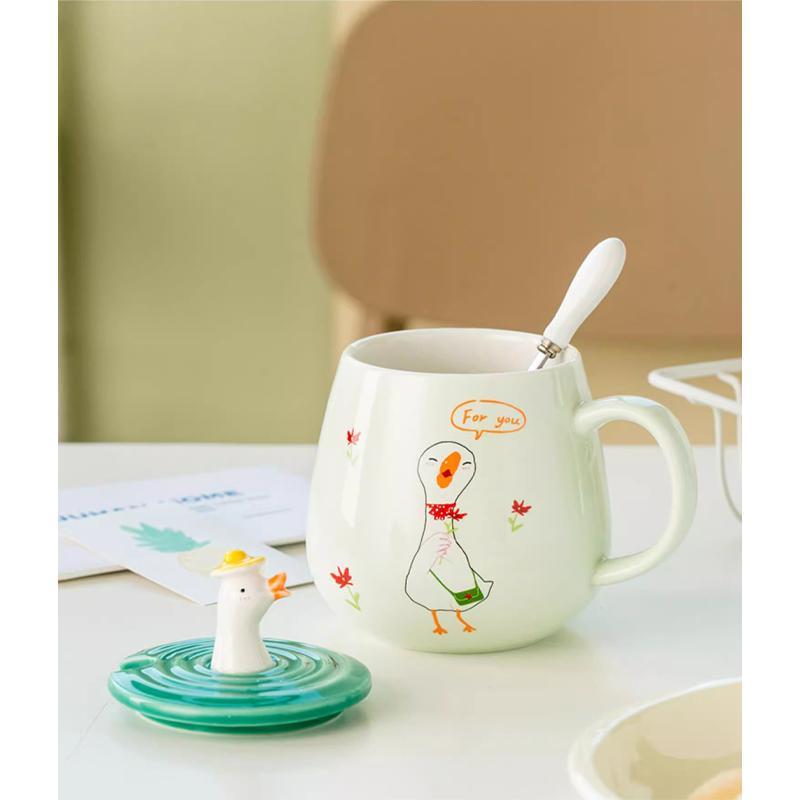ふた付きマグカップ 蓋付き マドラー付き 陶器製 可愛い お洒落 大容量