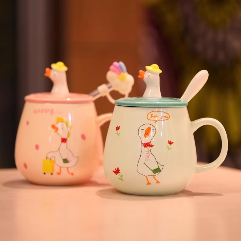 ふた付きマグカップ 蓋付き マドラー付き 陶器製 可愛い お洒落 大容量