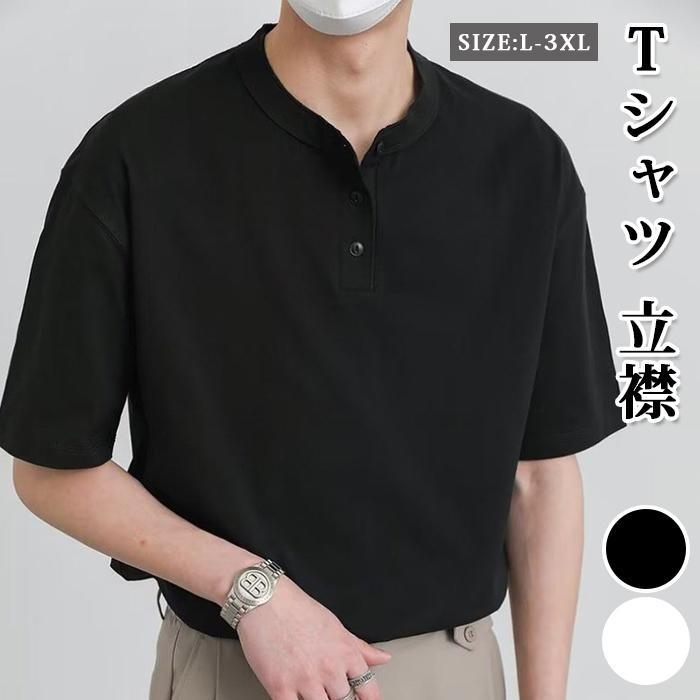 Tシャツ ヘンリーネック 半袖 夏 メンズ ス カットソー