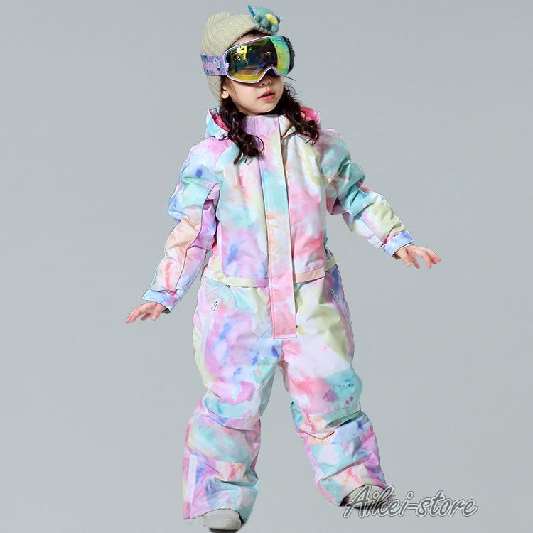 スキーウェア ジュニア キッズ こども用 つなぎ 防水 防寒 防風 ジャンプスーツ 100?160 つなぎ 女の子 男の子 雪遊び 冬 暖か_3