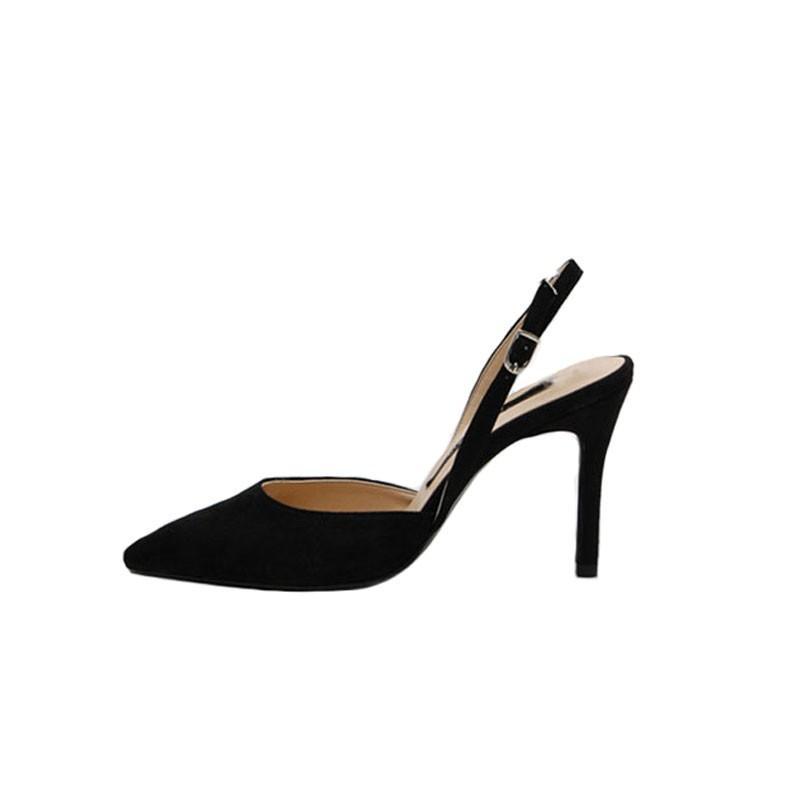 バックストラップ 8cm ヒール パンプス ポインテッドトゥ スエード 