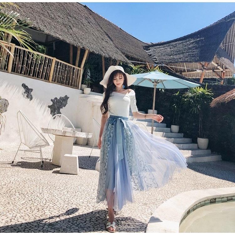 大人可愛い♡ロングレーススカート ふわふわ 広がる パーティー