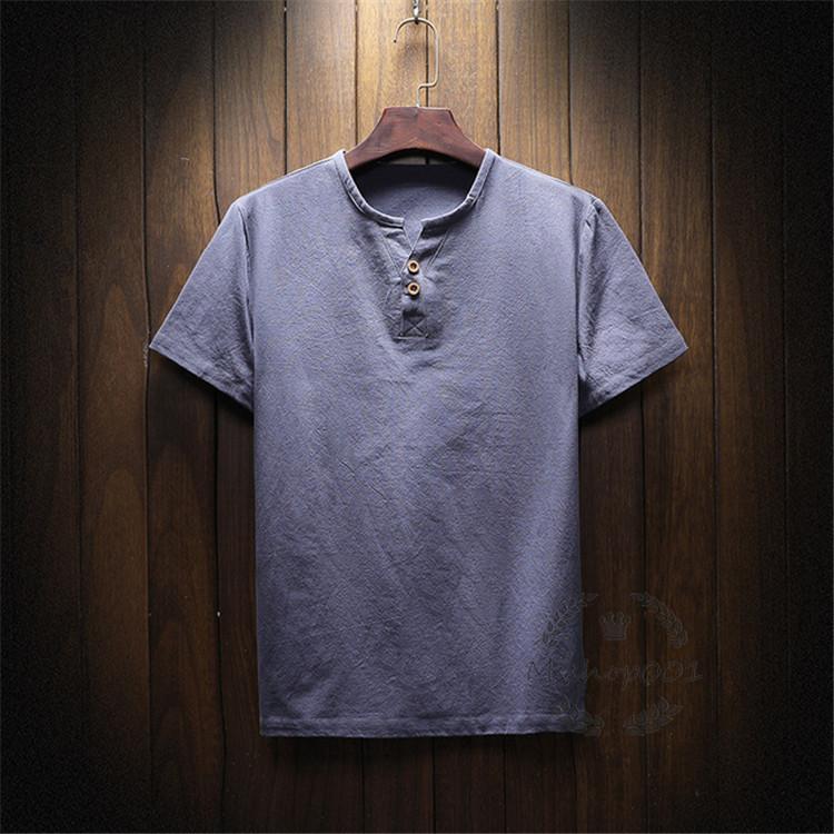 Tシャツ 夏服 ゆったり カジュアル ヘンリーネック メンズ リネンシャツ リンネル 半袖 夏 無地 綿麻 薄地 超格安一点 リネンシャツ