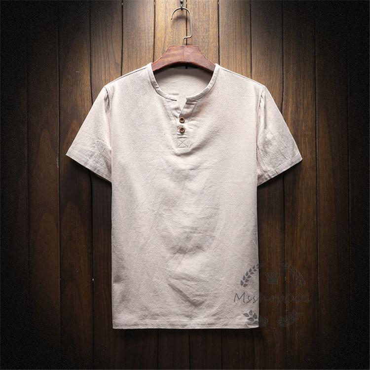 Tシャツ 夏服 ゆったり カジュアル ヘンリーネック メンズ リネンシャツ リンネル 半袖 夏 無地 綿麻 薄地 超格安一点 リネンシャツ