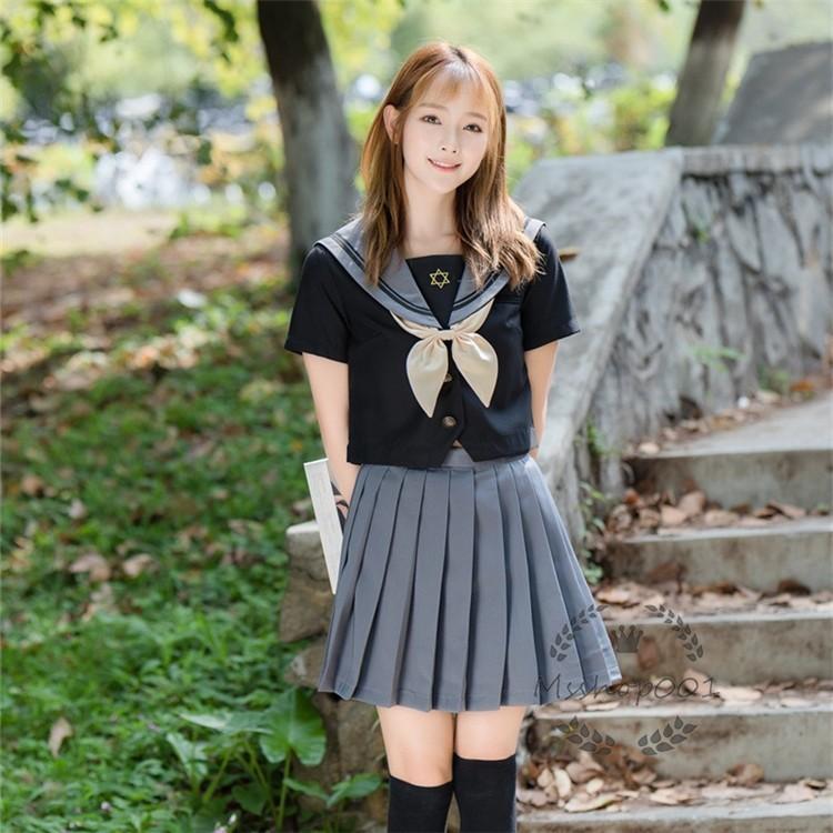 マーケティング セーラー服 女子高校生 学生服 セットアップ 上下セット Jk制服 文化祭 学園祭 可愛い 蝶ネクタイ付き 正統派 関西襟 スカート 無地 ブラック 刺繍 スクール Espacioyoga Com Ar