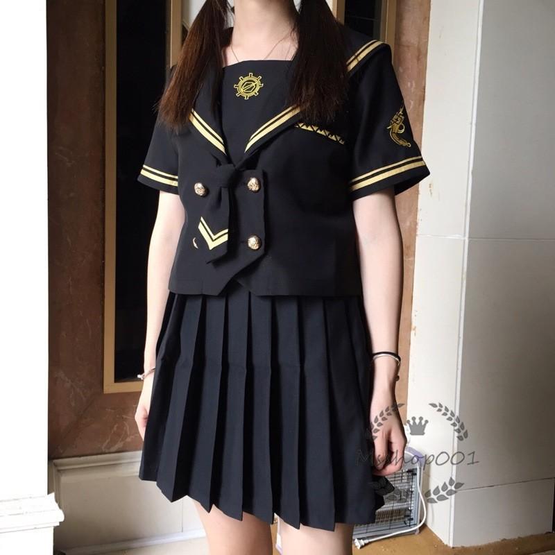 セーラー服 女子高校生 学生服 セットアップ 上下セット Jk制服 文化祭 学園祭 可愛い ネクタイ付き 正統派 関西襟 スカート 無地 ブラック スクール Yh0642 エムズショップ 通販 Yahoo ショッピング