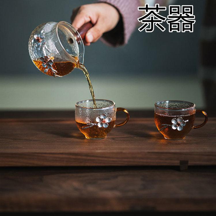 茶海 茶器 湯飲み 茶碗 おしゃれ 耐熱ガラス 梅柄 和風 茶道用品 工芸品 お茶会 茶杯 ハンドル付き 小さい 可愛い 梅花 Yh1785 エムズショップ 通販 Yahoo ショッピング