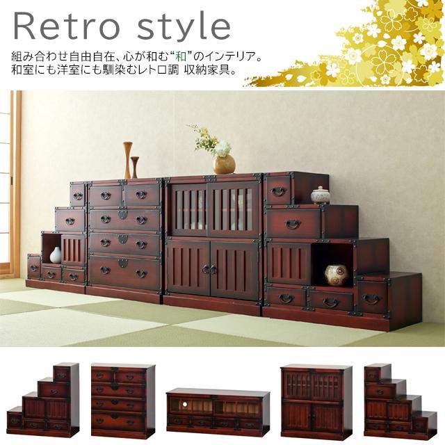 和たんす 和箪笥 桐 完成品 階段箪笥 引き出し 右階段 飾り棚 和たんす 和箪笥 桐 完成品 階段箪笥 引き出し 右階段 飾り棚