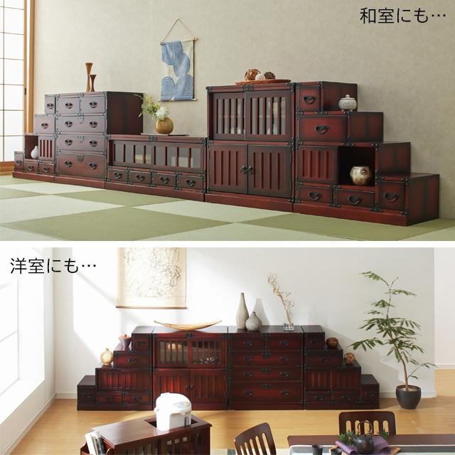 和たんす 和箪笥 桐 完成品 階段箪笥 引き出し 右階段 飾り棚 和たんす 和箪笥 桐 完成品 階段箪笥 引き出し 右階段 飾り棚