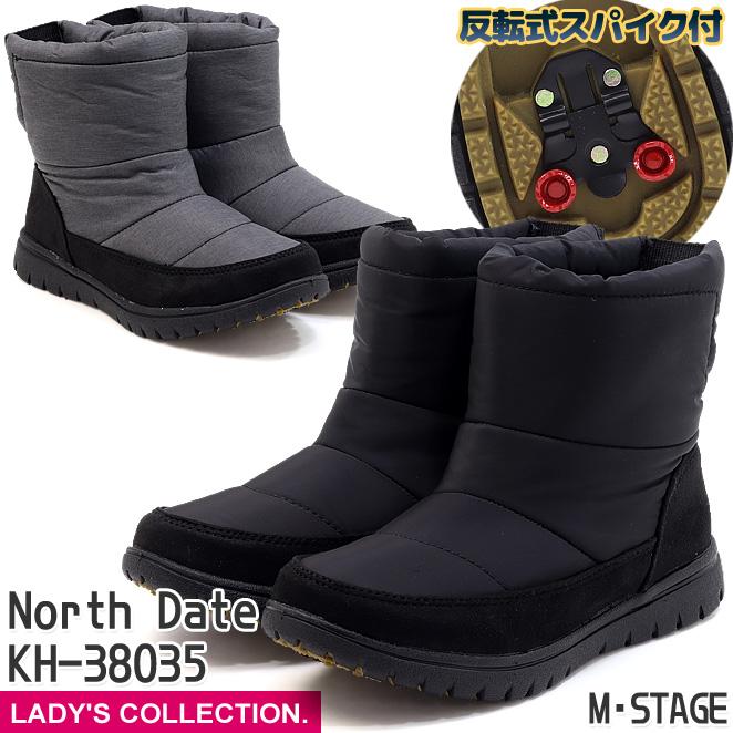 NORTH DATE（ノースデイト） レディース スノーブーツ ブラック グレー