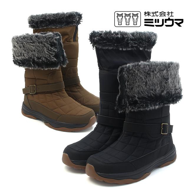 ミツウマ スノー ブーツ SB-831 クロ オリーブ 防滑 防寒 4cm防水 軽量