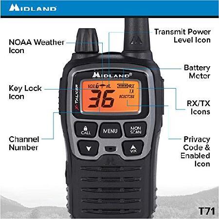 Midland　T71VP3　36　(Pack　FRS　Talkie　Black　Up　to　Mile　38　Range　Channel　Walkie　Radio　Silver　Two-Way　of　6)