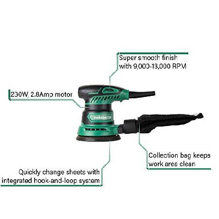 確実正規品 Metabo HPT 5-Inch Random Orbit Sander | Variable Speed | Powerful 230W 2.8 Amp Motor | Soft Elastomer Grip | Includes 5 Pieces of Sanding Pa　電動工具