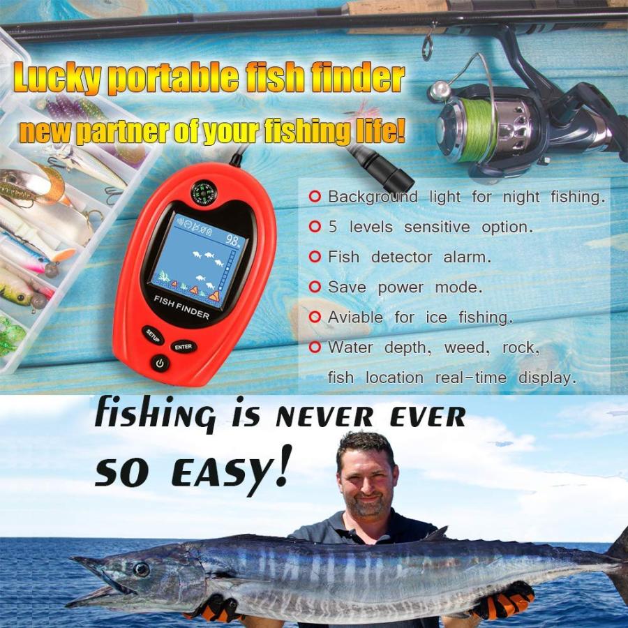 業務用卸値 LUCKY Sonar Portable Fish Finder Transducer Wired Water Depth Finders Boat Kayak Transducer Fish Finder Handheld Fishing Gifts for Men