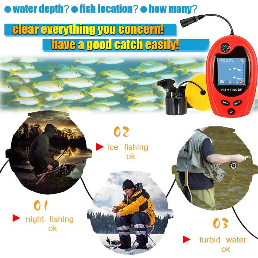 業務用卸値 LUCKY Sonar Portable Fish Finder Transducer Wired Water Depth Finders Boat Kayak Transducer Fish Finder Handheld Fishing Gifts for Men
