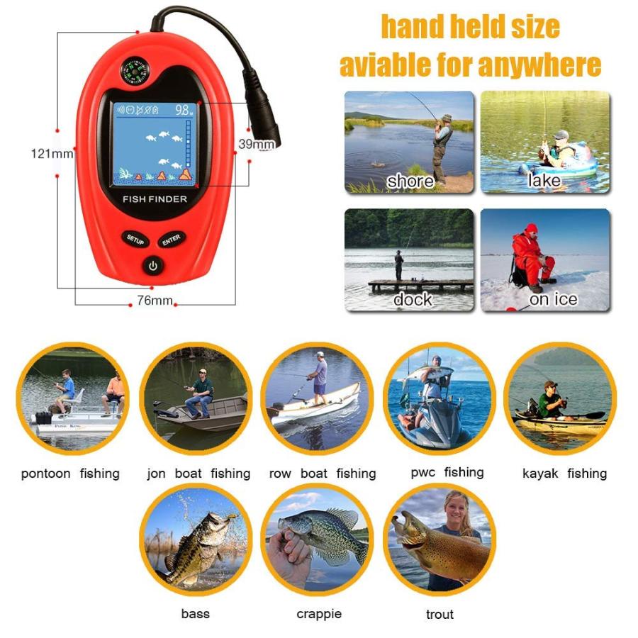 業務用卸値 LUCKY Sonar Portable Fish Finder Transducer Wired Water Depth Finders Boat Kayak Transducer Fish Finder Handheld Fishing Gifts for Men