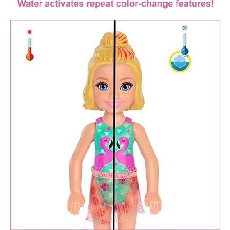 売り出し最激安 Barbie Chelsea Color Reveal Doll with 6 Surprises: 4 Bags with Cover-Up， Shoes， Towel ＆ Accessory; Water Reveals Marble Blue Doll’s LooLOLサプライズ