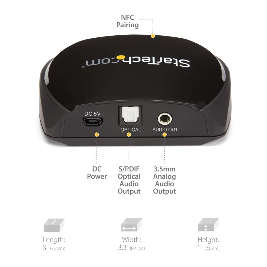 出品 StarTech.com Bluetooth Audio Receiver with NFC - 3.5mm Jack/RCA/SPDIF (Toslink) - BT 5.0 - HiFi Wolfson DAC - Bluetooth Stereo Receiver for Speakers/P