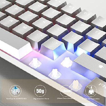 【500円引きクーポン】 GamCap Full-Metal Mechanical Gaming Keyboard with Blue Switches，Support USB or Bluetooth Connection，15 RGB LED Light Effect(Silver)