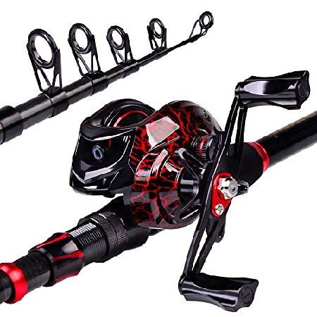 Fishing Rod and Reel Combo - 6.9ft Telescopic Spincast Rod with Left Handed  Baitcasting Reel Combos - Sea Saltwater Freshwater Ice Bass Fishing Tackle