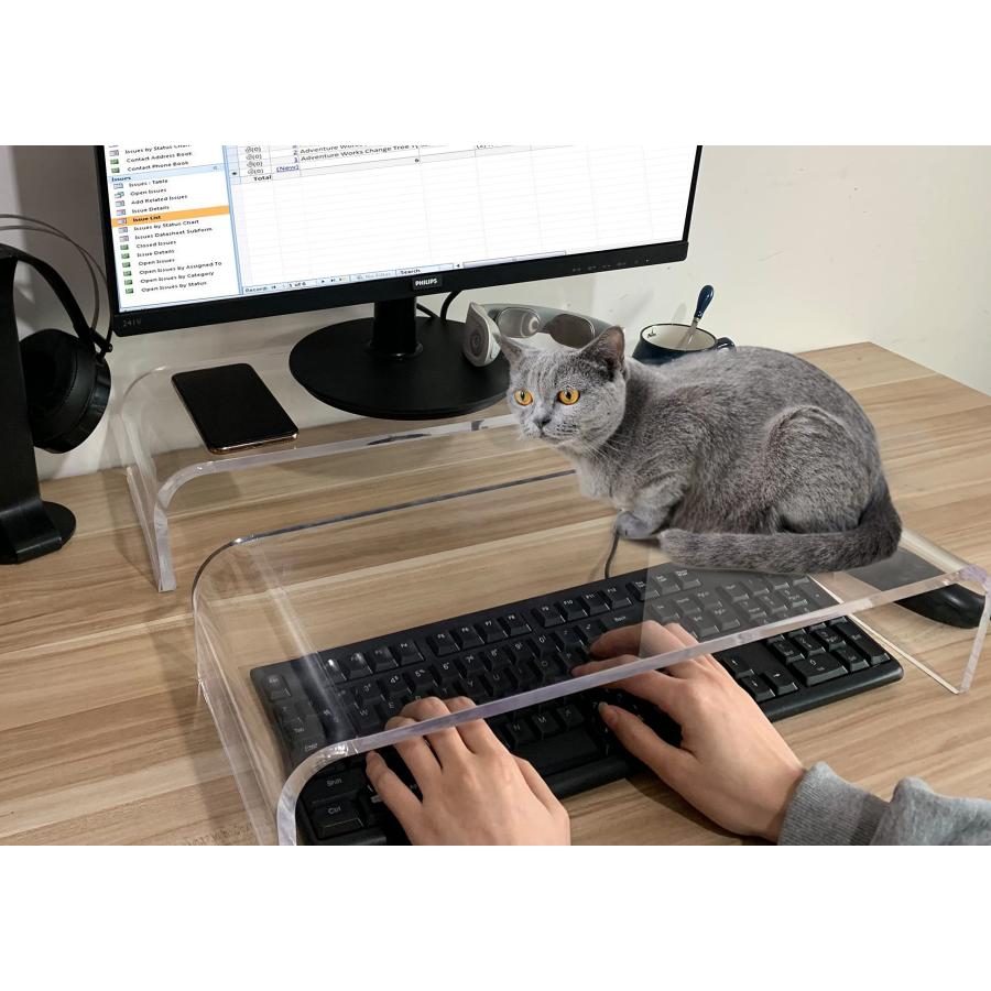 最新型 ZEAYIFA クリアアクリルモニタースタンド キーボードカバープロテクター 猫がキーボードに触れないように ノートパソコン用スタンド