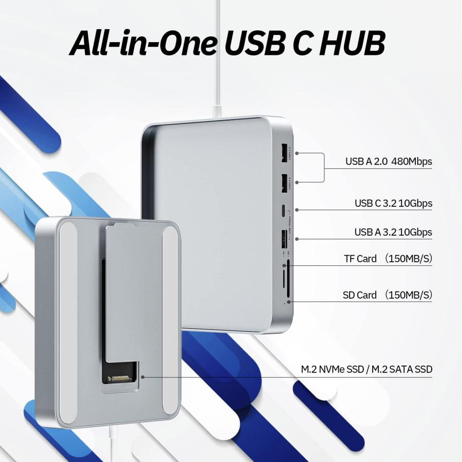 【本日特価】 USB C ハブ for iMac 24インチ 2021、ミニソプル USB ハブ アダプター M.2 NVMe SSD 7 in 1 ドッキング ステーション対応 iMac アクセサリ USB C 10Gbps、USB A