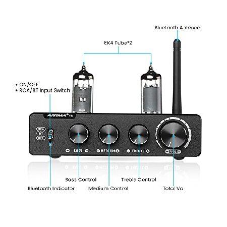 当店限定販売 Upgrade AIYIMA T2 6K4 Tube Preamplifier Bluetooth 5.0 with Treble ＆ Bass Control HiFi Audio Preamp for Home Audio Amplifier System with DC12V Power